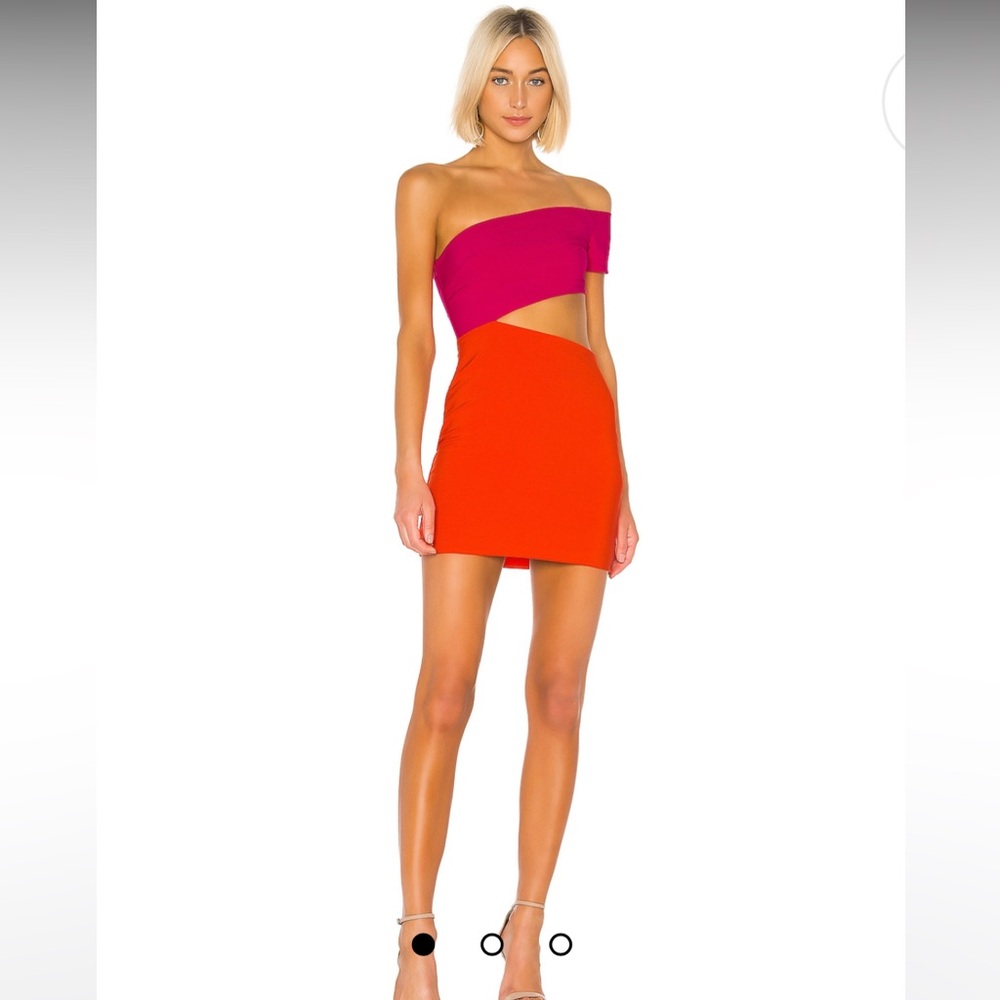 lovers and friends dress pink and orange mini dress with cut out and one sleeve